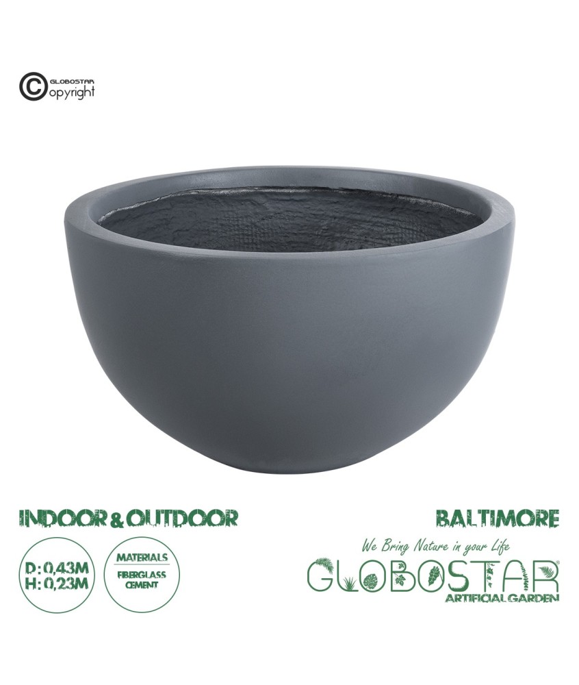 GloboStar® Artificial Garden BALTIMORE 20696 Διακοσμητικό Πολυεστερικό Τσιμεντένιο Κασπώ Γλάστρα - Flower Pot Γκρι Φ43 x Υ23cm